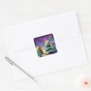 Adesivos de aquarela de Natal de animais da flores