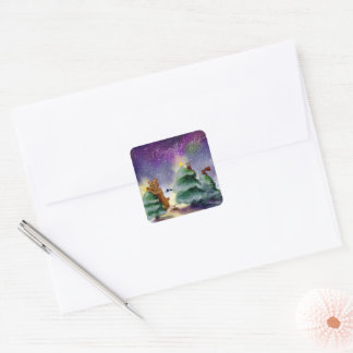 Adesivos de aquarela de Natal de animais da flores
