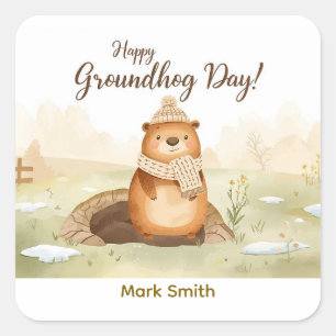 Adesivos de Aquarela do Dia da Marmota Sala de A