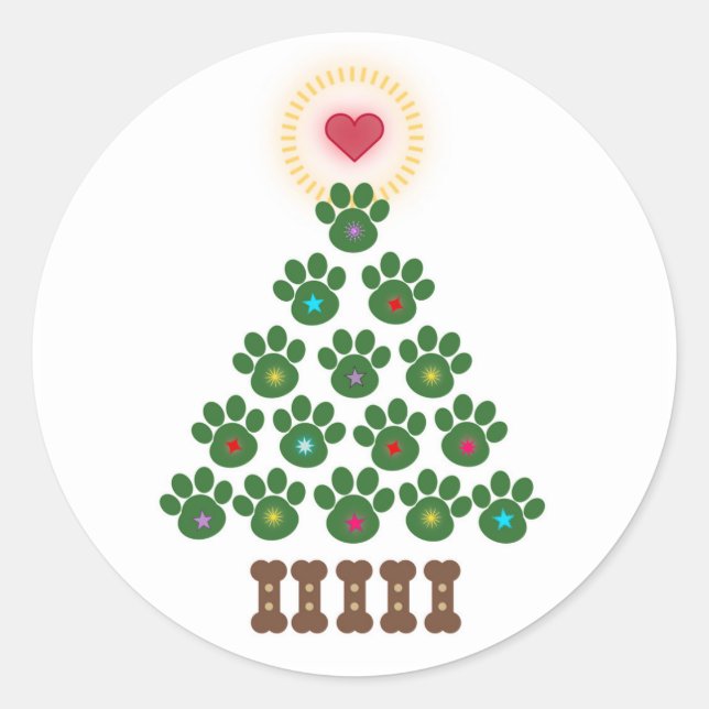 Adesivos de Árvore de Natal com Pegadas de Pata (Frente)