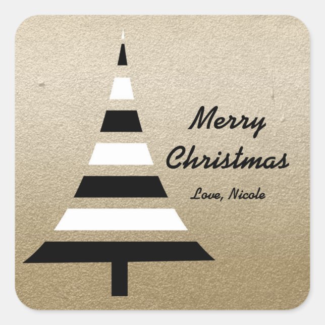 Adesivos de árvore de Natal preto e branco moderno (Frente)