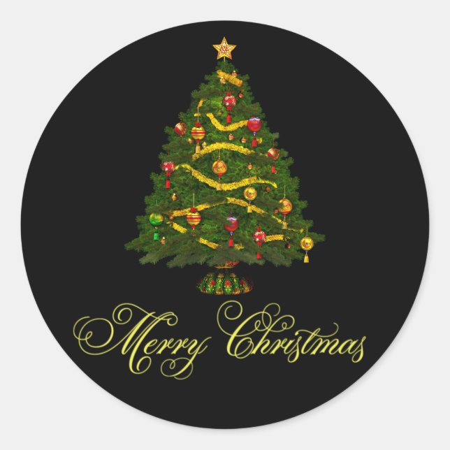 Adesivos de árvore de Natal pretos e verdes elegan (Frente)