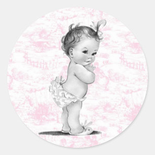 Adesivos de Baby Shower Rosa Toile Vintage