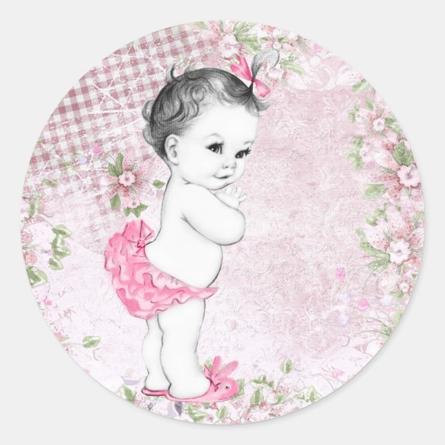 Adesivos de Baby Shower Rosa Vintage (Frente)