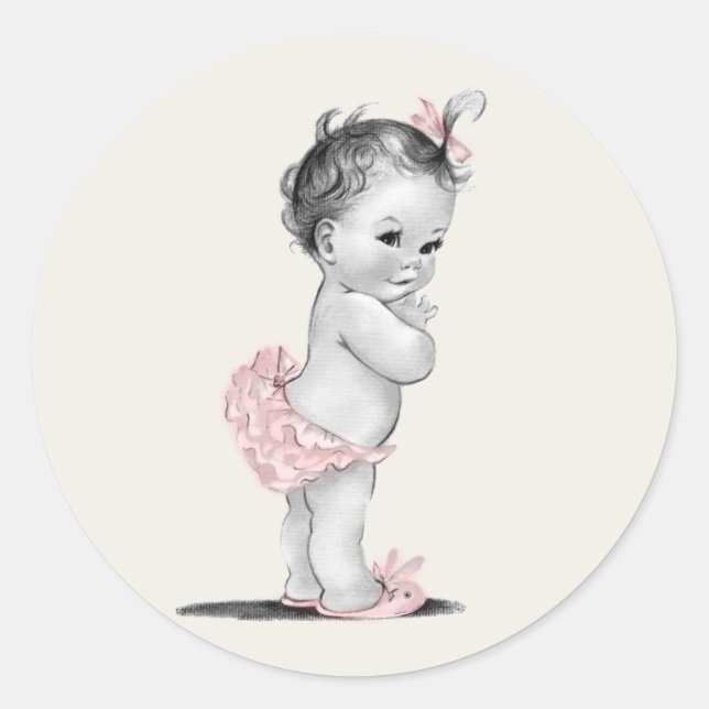 Adesivos de Baby Shower Rosa Vintage (Frente)