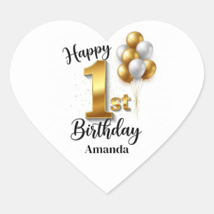 Adesivos de Balões Dourados para Aniversário de 1
