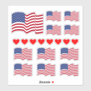 Adesivos de Bandeiras e Corações Americanos 