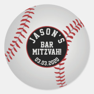 Adesivos de Bar Mitzvah de Beisebol Vermelho Branc