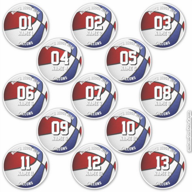 adesivos de basquete cores da equipe vermelha e az (Frente)