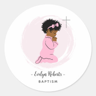 Adesivos de Batismo de Bebê Preta Orando de Rosa