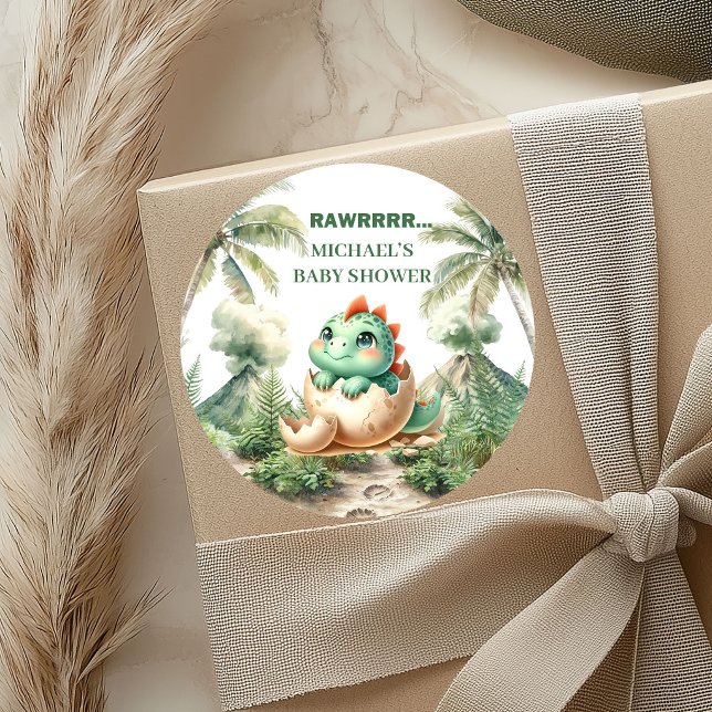 Adesivos de Bebê Dinossauro Miniatura para Chuveir (Tiny Baby Dino Stickers for Hatching Soon Shower)