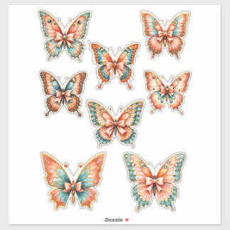 Adesivos de borboleta de vinil coral e azul folha