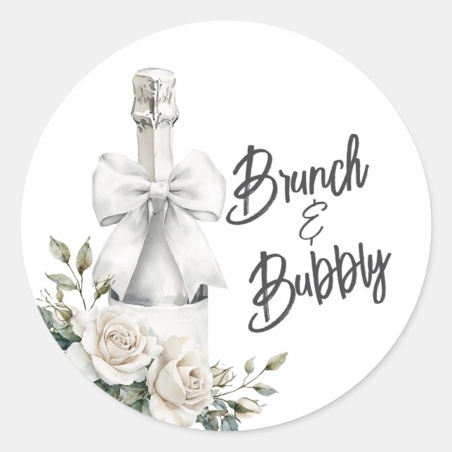 Adesivos de Brunch e Espumante Floral Branco Elega (Frente)