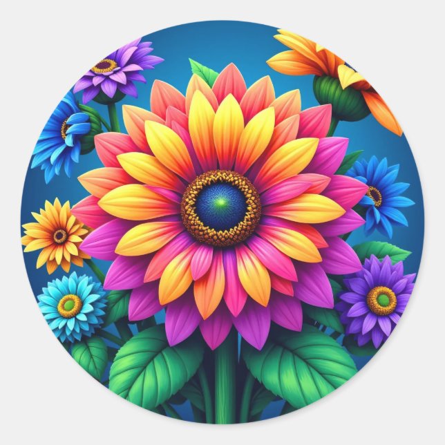 Adesivos de Buquê de Flores Radiantes Arco-íris (Frente)