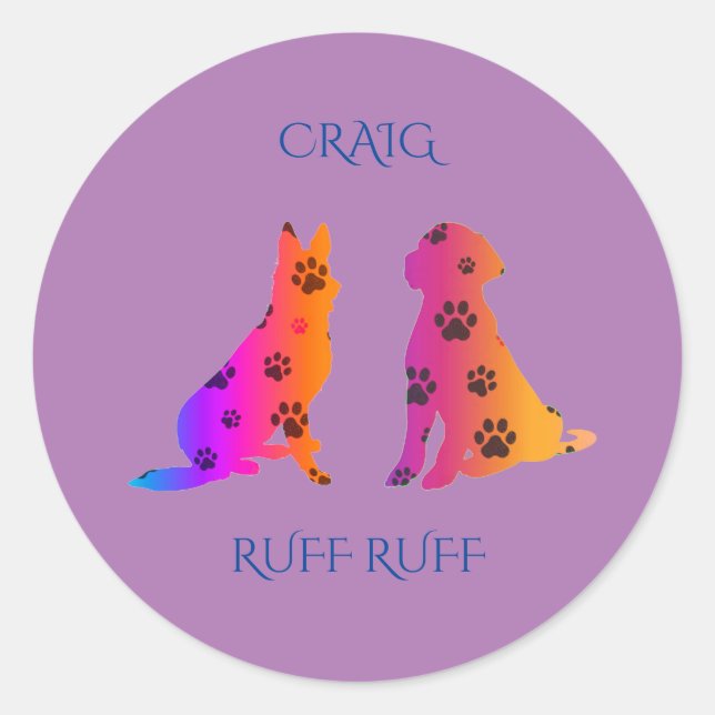 Adesivos de cachorro com o nome da criança. (Frente)
