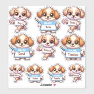 Adesivos de cartão de nome de cachorrinho Kawaii-p