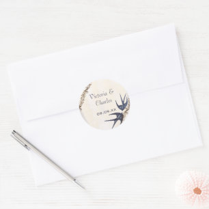 Adesivos de Casamento Azul Navy Pássaros de Amor V