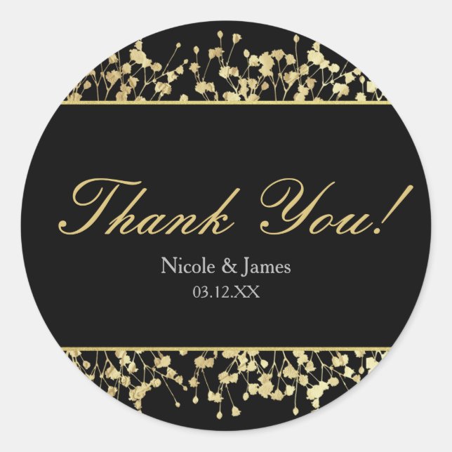 Adesivos de casamento Black & Gold Babys Breath (Frente)