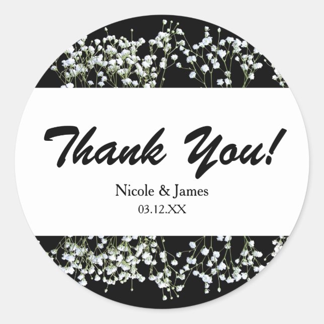 Adesivos de casamento Black & White Babys Breath (Frente)