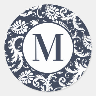 Adesivos de casamento Bright Aqua Damask Monogram