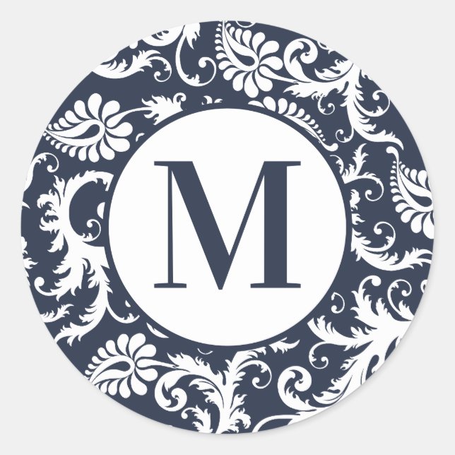Adesivos de casamento Bright Aqua Damask Monogram (Frente)