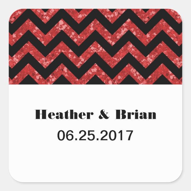 Adesivos de Casamento com Glitter Vermelho Chevron (Frente)