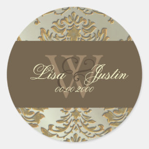 Adesivos de casamento com monograma Damask em prat