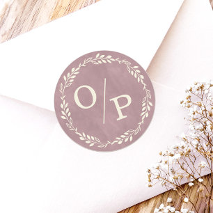 Adesivos de casamento com monograma rosa Ophelia C