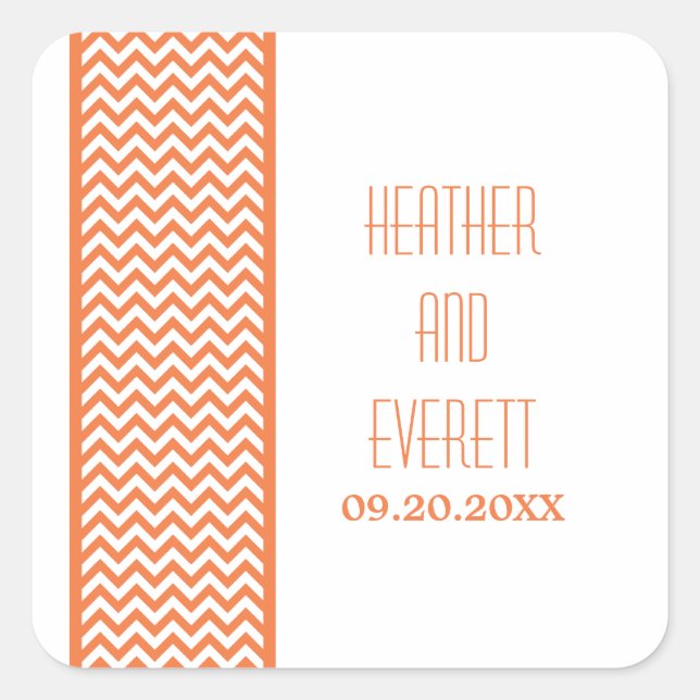 Adesivos de Casamento de Borda Chevron Laranja (Frente)