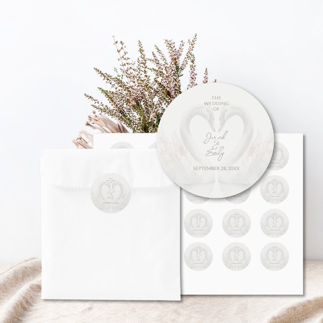 Adesivos de Casamento de Cisne Personalizados (Personalized Swan Wedding Stickers)