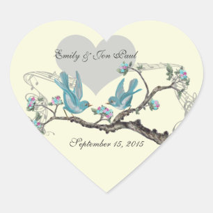 Adesivos de casamento de pássaros de amor na árvor