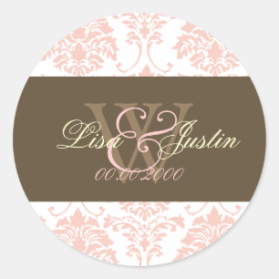 Adesivos de casamento do Damask rosa