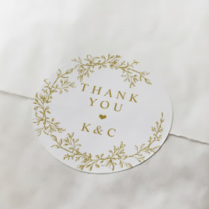 Adesivos de casamento elegantes com flores dourada