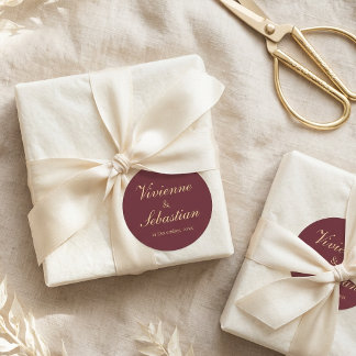 Adesivos de casamento elegantes em burgundy dourad
