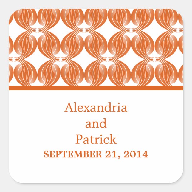 Adesivos de Casamento em Deco Moderno Laranja (Frente)
