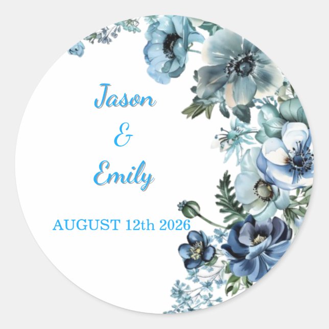 Adesivos de casamento florais azul céu lindos (Frente)