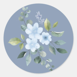 Adesivos de casamento florais em azul aquarela