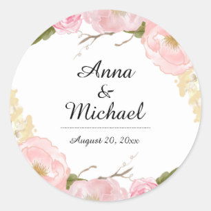 Adesivos de casamento floral botânico Branco Blush