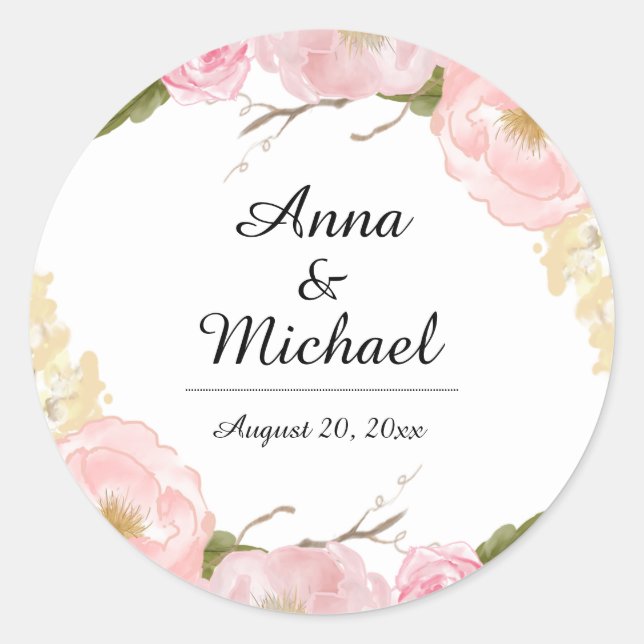 Adesivos de casamento floral botânico Branco Blush (Frente)