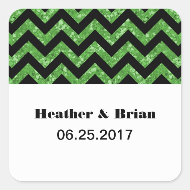 Adesivos de Casamento Glitter Verde Chevron (Frente)