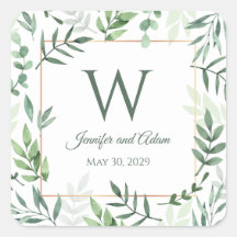Adesivos de casamento iniciais do jardim de folhas
