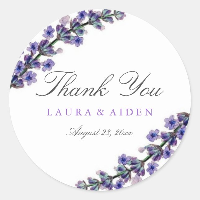 Adesivos de casamento lavanda elegantes (Frente)