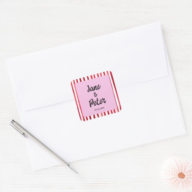 Adesivos de casamento modernos com listras vermelh (Envelope)