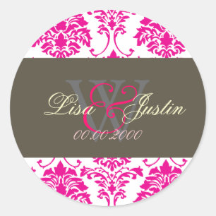 Adesivos de casamento monograma Pink Damask