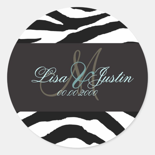 Adesivos de casamento monograma Zebra (Frente)