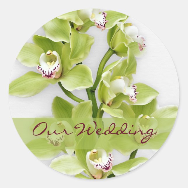 Adesivos de Casamento Orquídeo de Cymbidium Verde (Frente)
