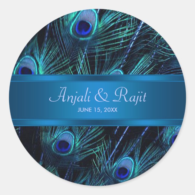 Adesivos de Casamento Pavão Roxo Azul Real (Frente)
