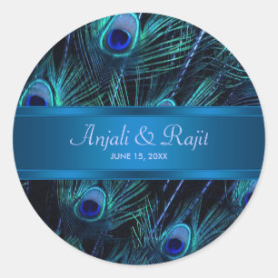 Adesivos de Casamento Pavão Roxo Azul Real
