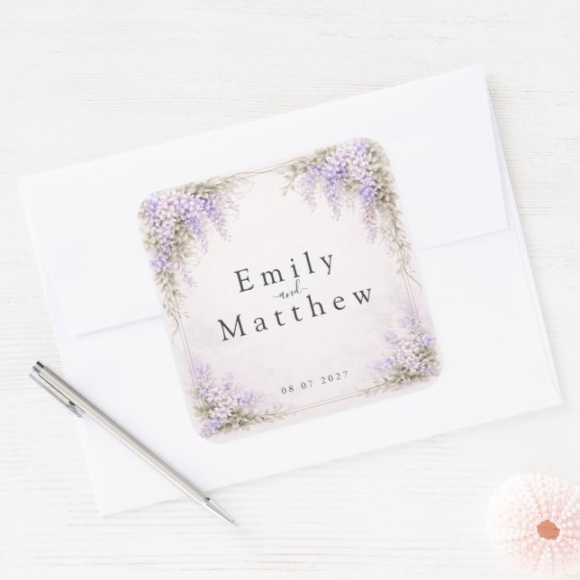 Adesivos de casamento Regency Wisteria Square (Envelope)