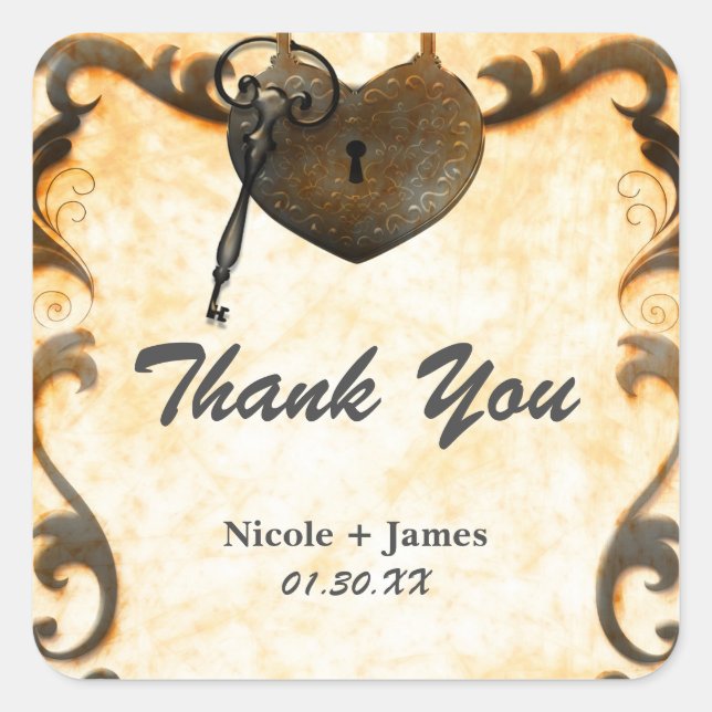 Adesivos de casamento rústicos vintage com fechadu (Frente)